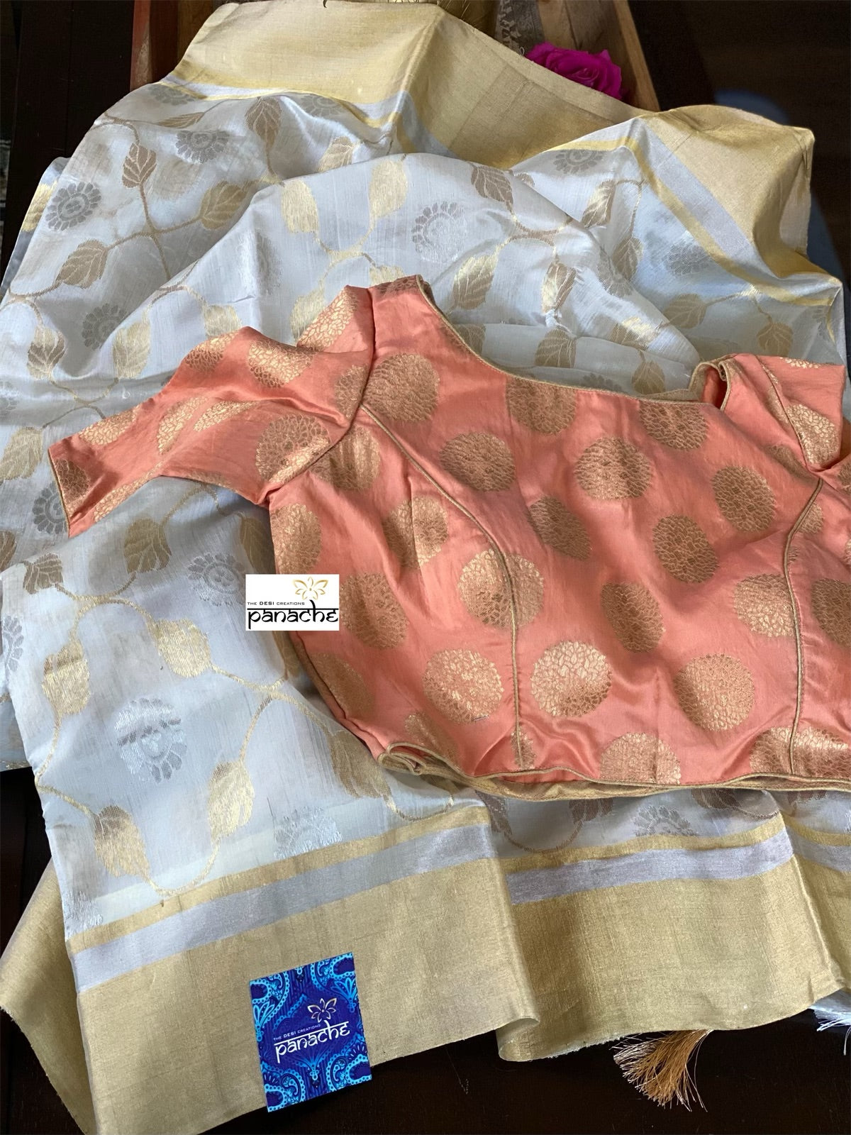 Pure Chanderi Pattu Silk - Off White Jaal woven