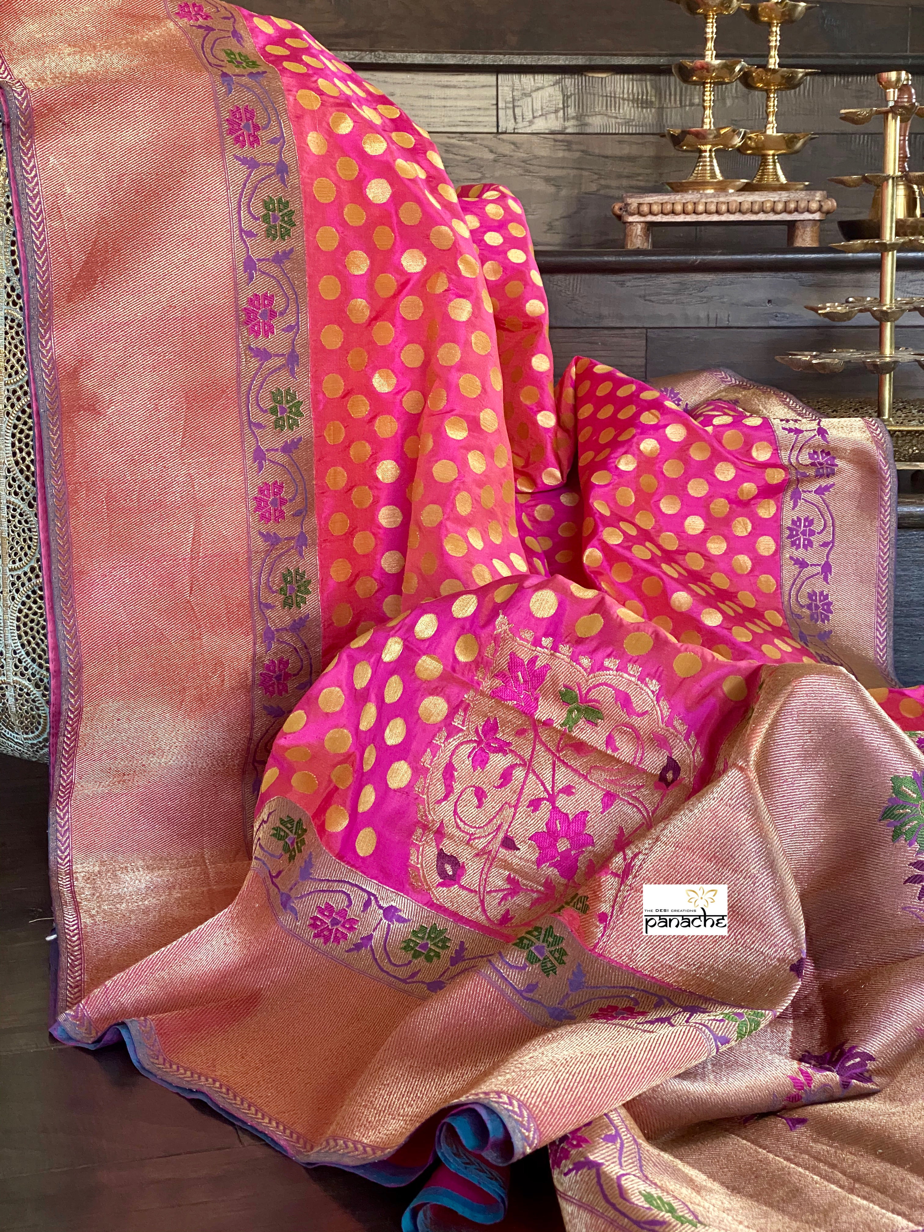 Katan Silk Banarasi - Shot Pink Paithani Woven