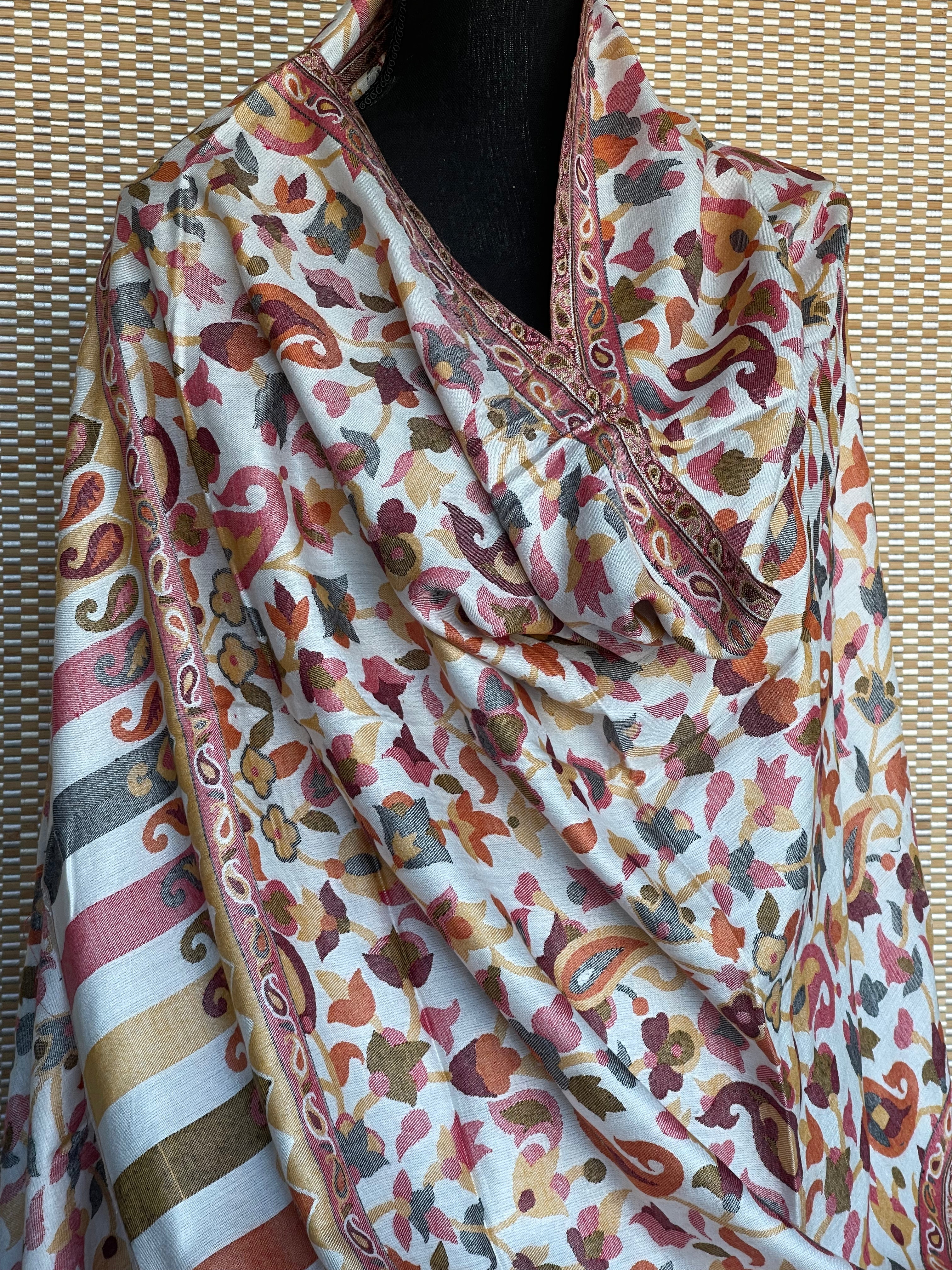 Kashmiri Kani Work Stole - Off-White Multi Resham Woven