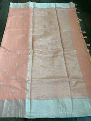 Chanderi Silk Cotton - Peach Silver Zari