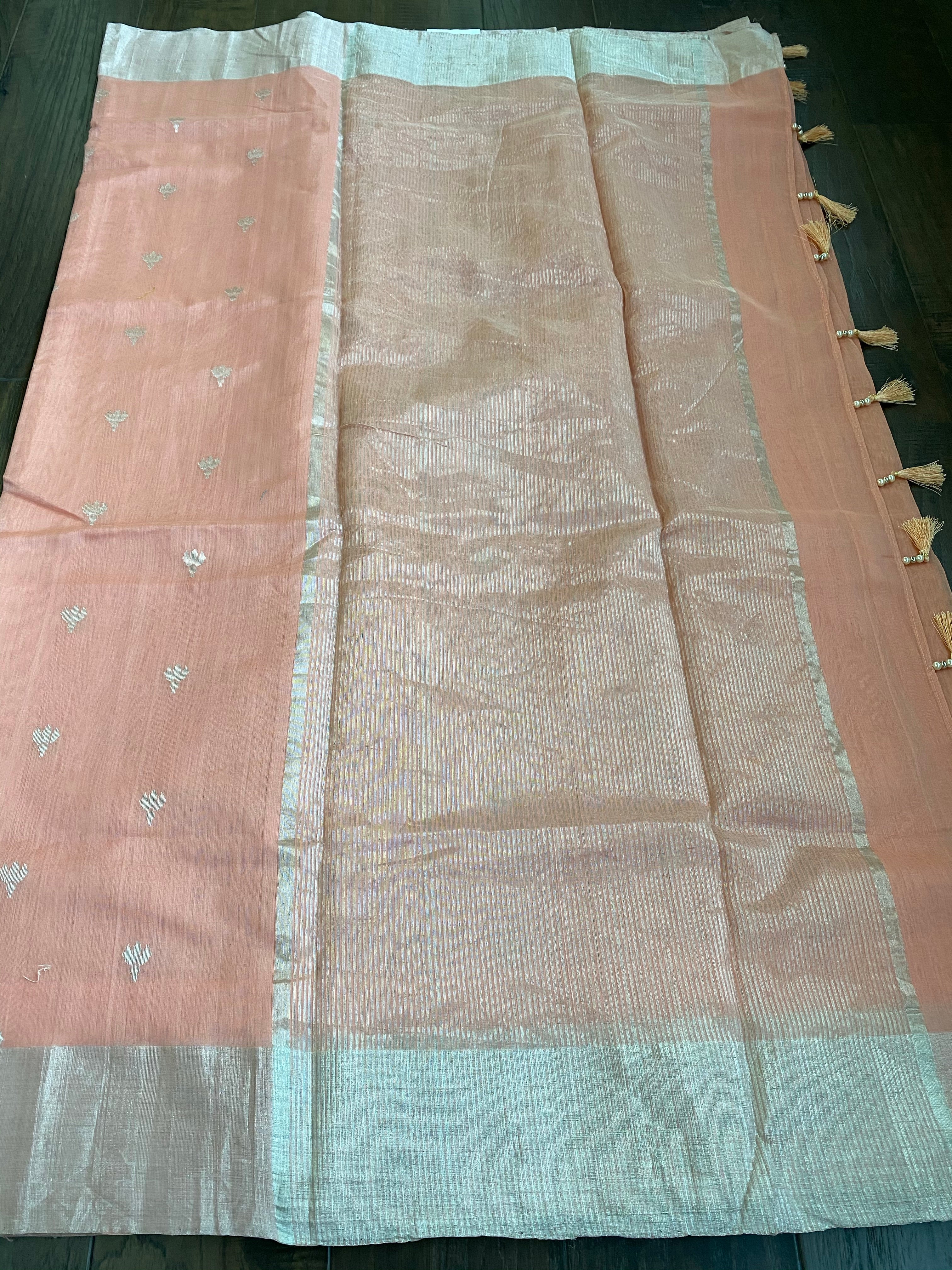 Chanderi Silk Cotton - Peach Silver Zari