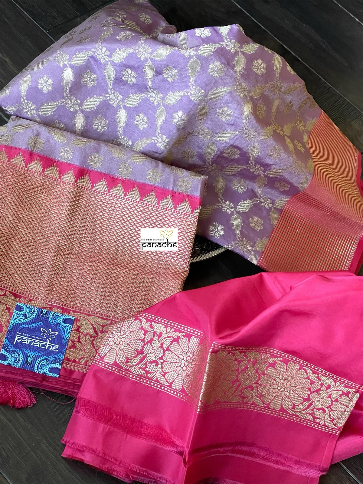 Pure Silk Banarasi - Lavender Mauve Pink Antique Golden Zari