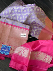 Pure Silk Banarasi - Lavender Mauve Pink Antique Golden Zari