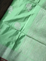 Katan Silk Banarasi - Mint Green Khadwa Silver Zari Woven