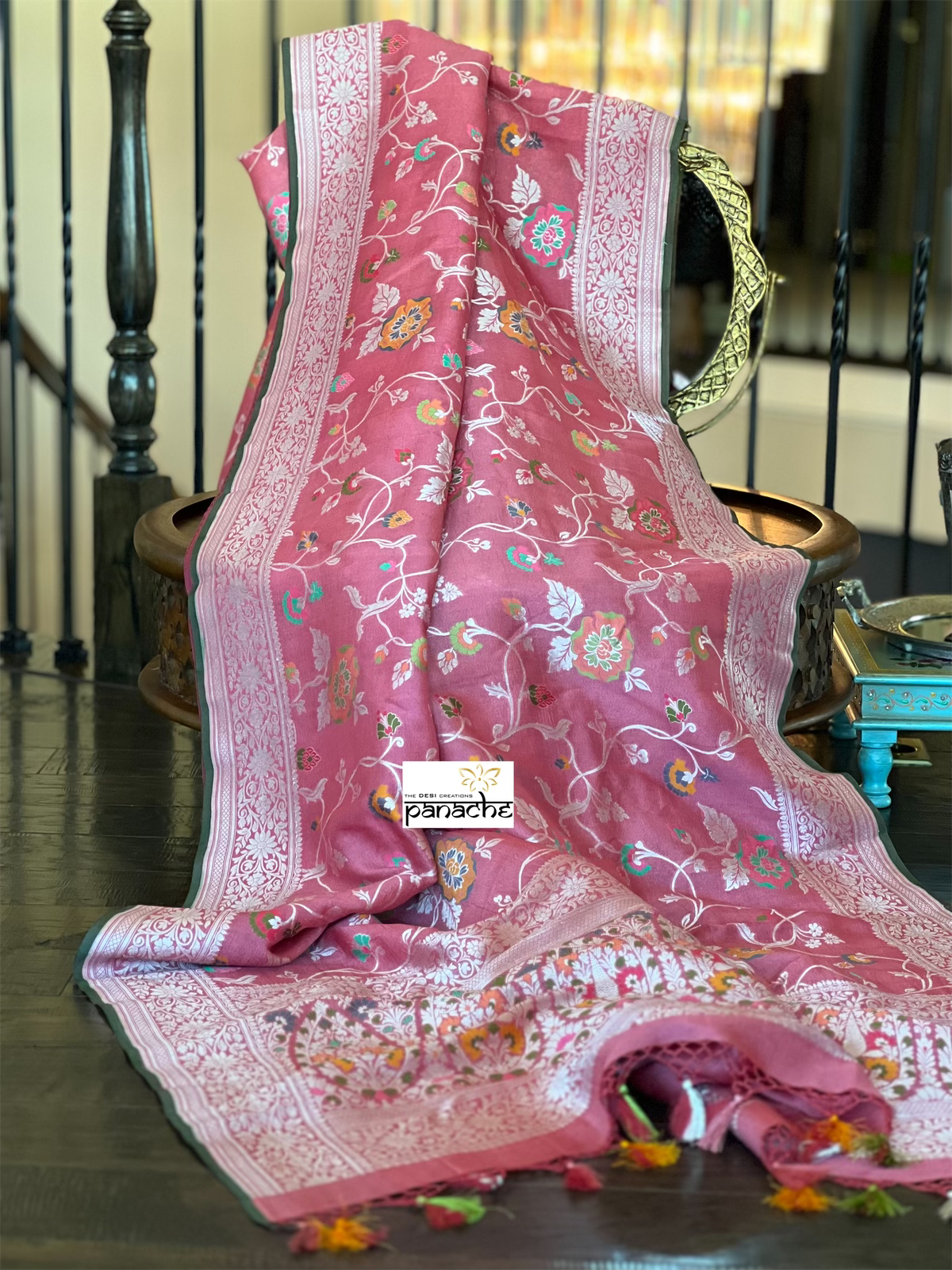 Tussar Georgette Banarasi- Gajri Pink Silver Zari