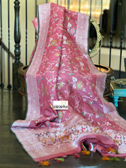 Tussar Georgette Banarasi- Gajri Pink Silver Zari
