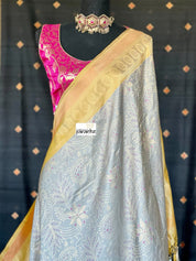 Katan Silk Banarasi - Grey Ochre Yellow
