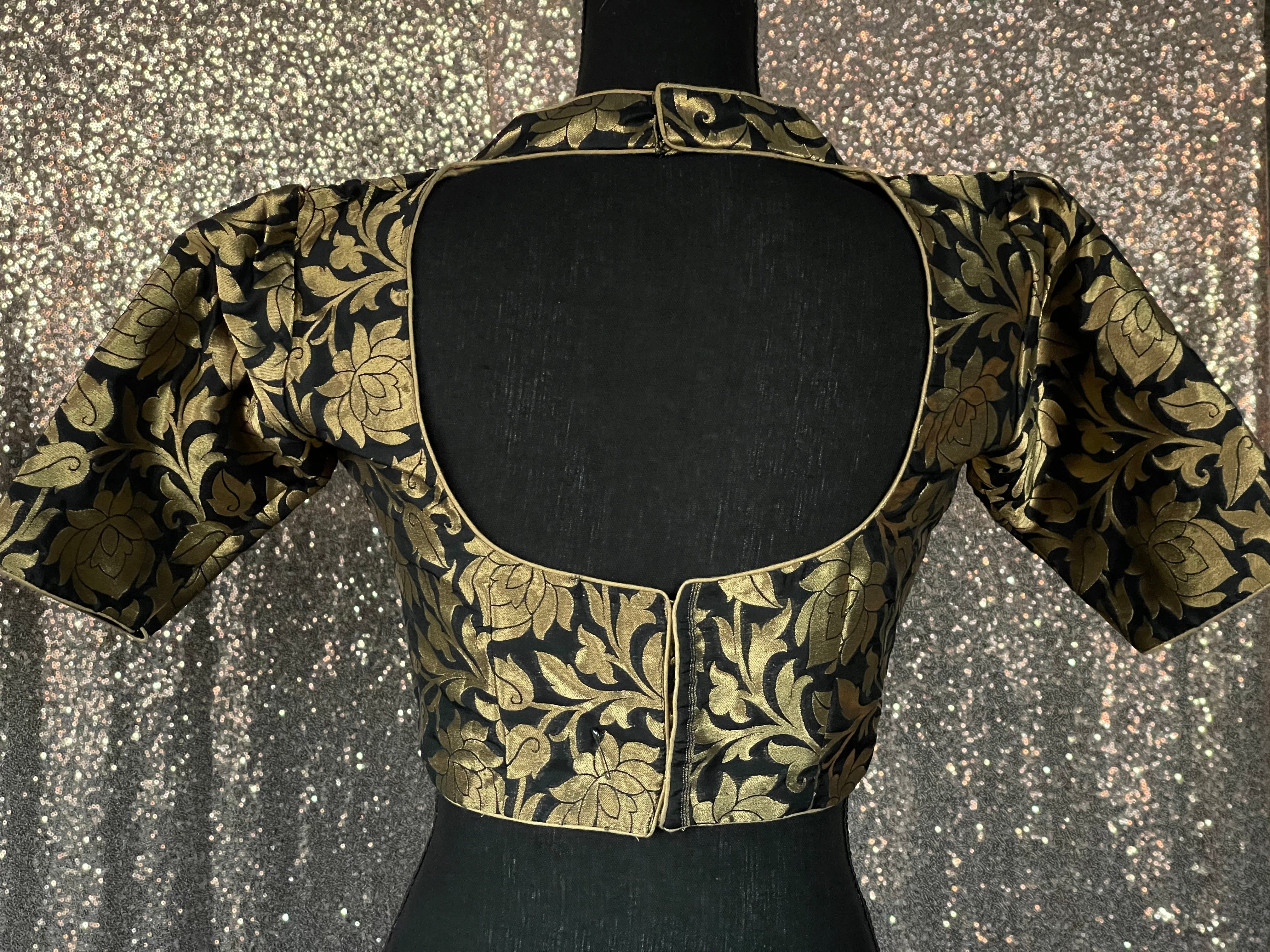 Designer Blouse - Black Zari Jangla woven 2