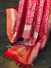 Pure Silk Katan Banarasi - Red Golden Zari