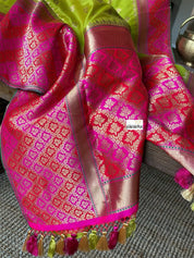 Soft Silk Banarasi - Lime Green Magenta Antique Golden Zari