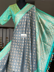 Pure Tassur Silk Banarasi - Grey Sea Green