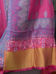 Kashmiri Semi Pashmina Stole - Pink Mustard Purple
