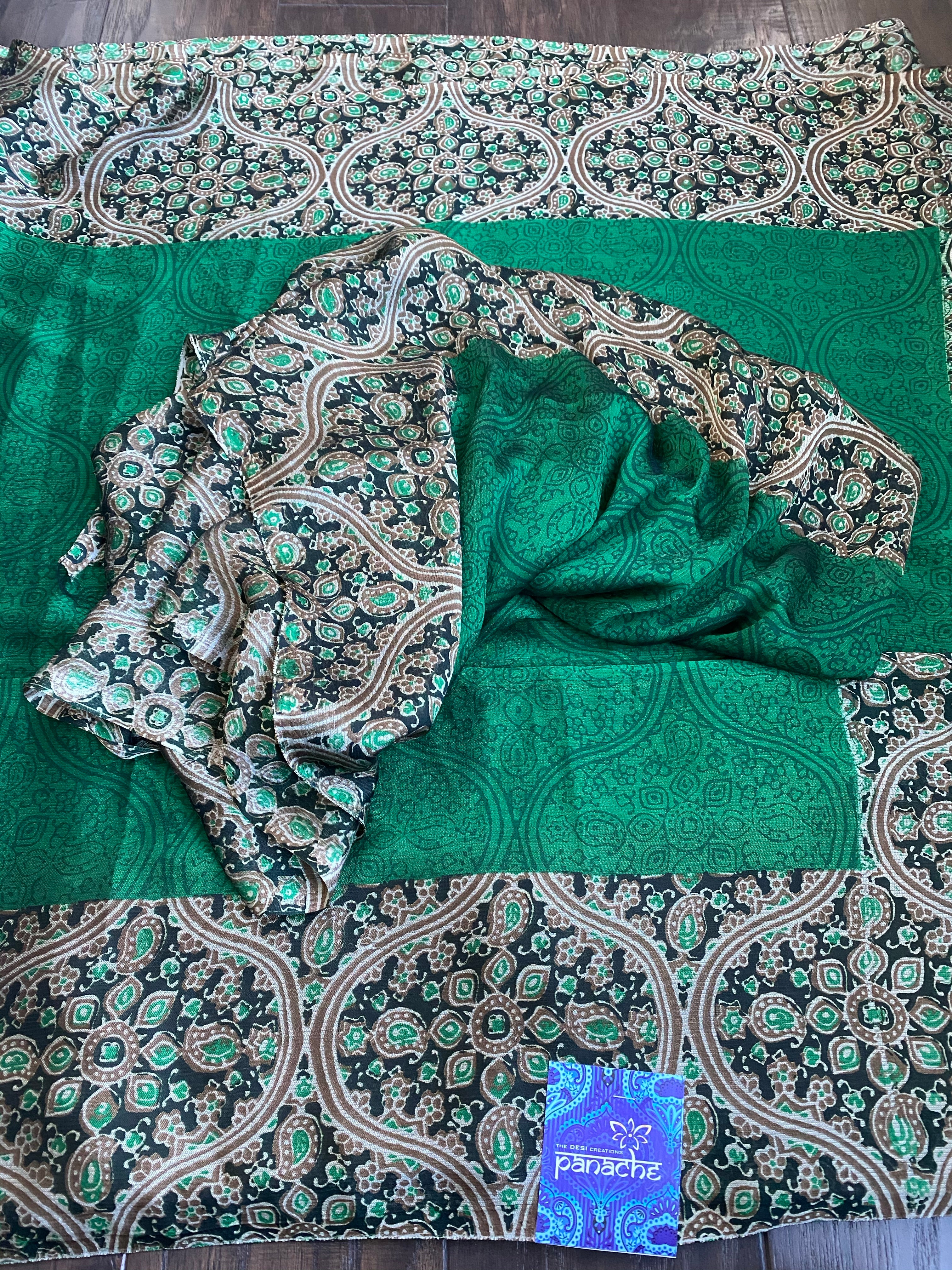Fancy Chinon Silk - Green Black Printed