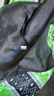 Pure Vishnupur Silk - Green Black Hand Block Printed