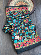 Pashmina Silk Printed - Black Firozi Floral