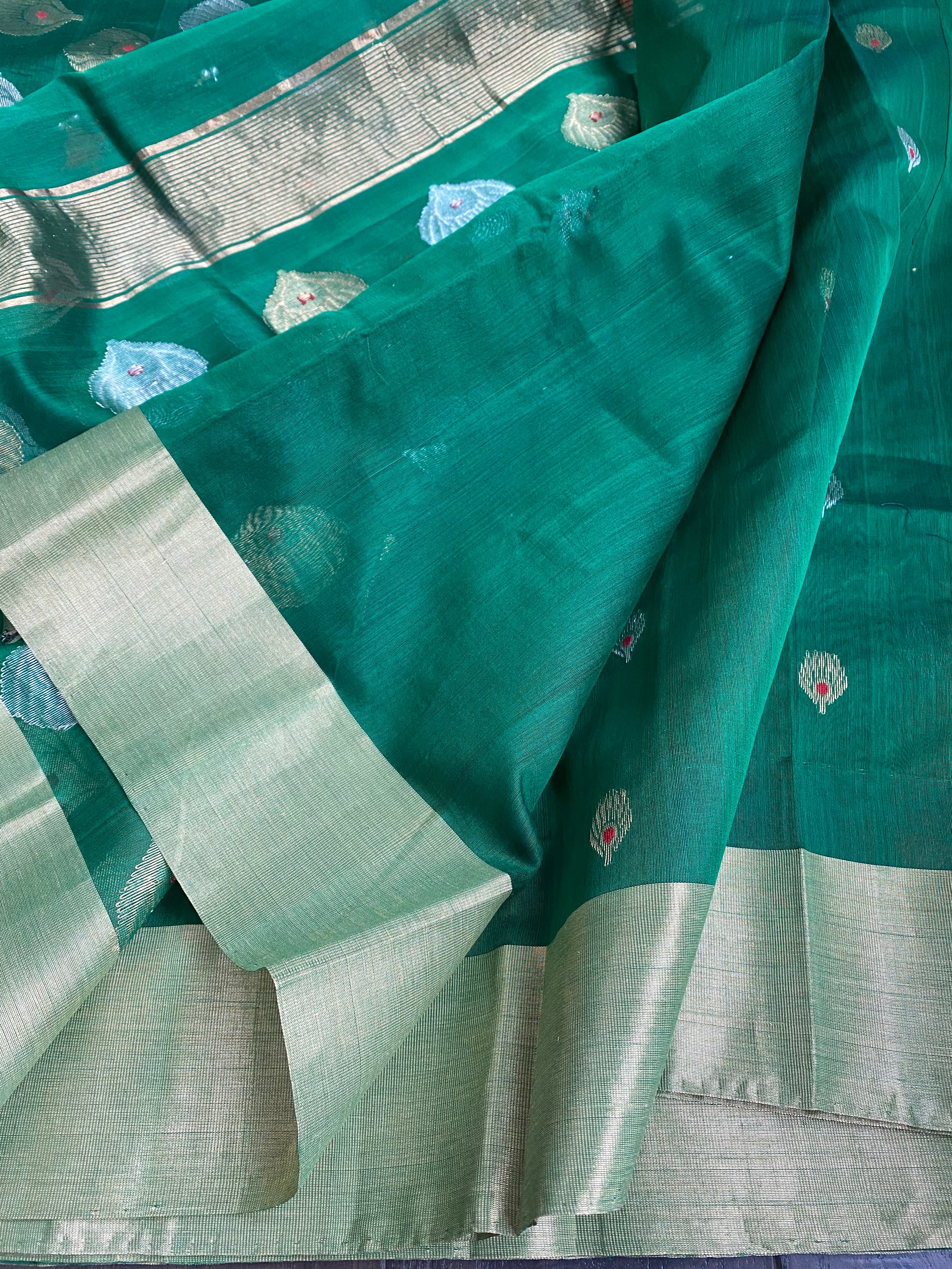 Chanderi Silk Cotton - Green Red