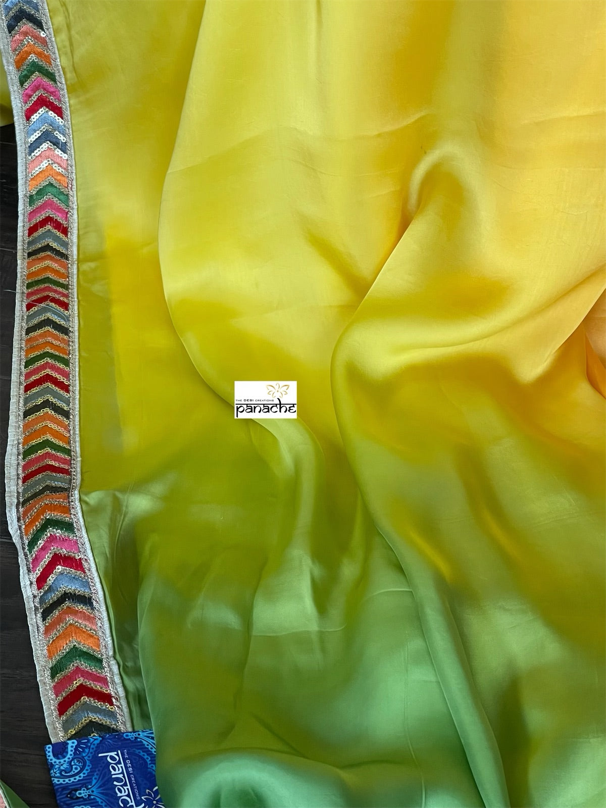 Designer Satin Silk - Yellow Green Shaded