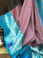Katan Silk Banarasi - Off-white Purple Checks
