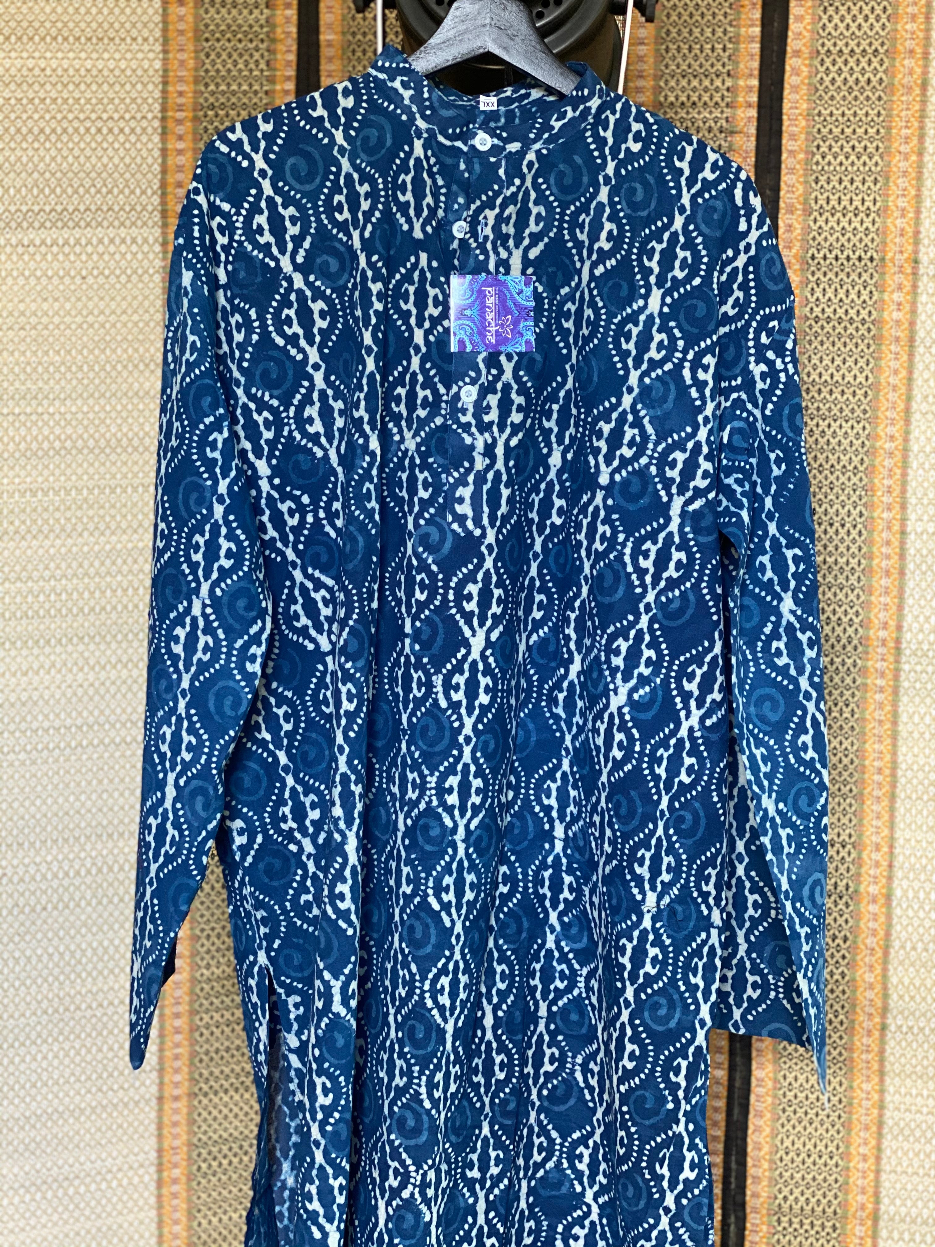 Cotton Ajrakh Printed Kurta Men - Indigo 4XL-48