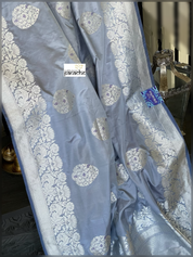 Pure Katan Silk Banarasi - Bluish Grey Meenakari Kadwa