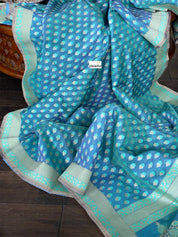 Silk Cotton Jamdaani Kora Banarasi - Blue Grey Resham Woven
