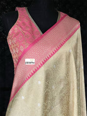 Pure Katan Silk Banarasi - Light Butter Yellow Golden Zari woven