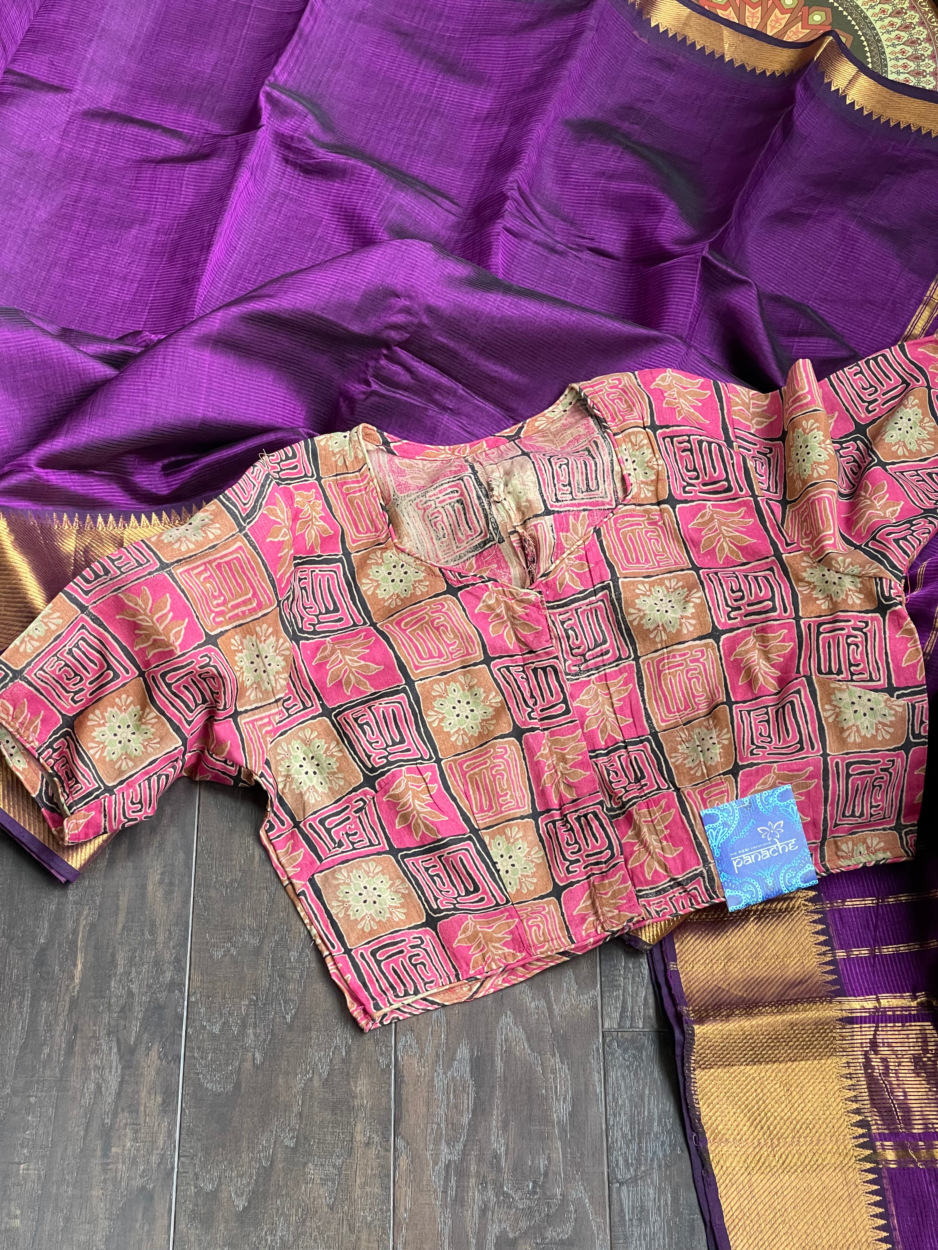 Designer Blouse - Pink Black Printed