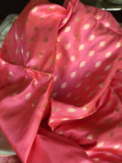 Pure Katan Silk Benarasi - Ivory Pink Golden Silver Zari