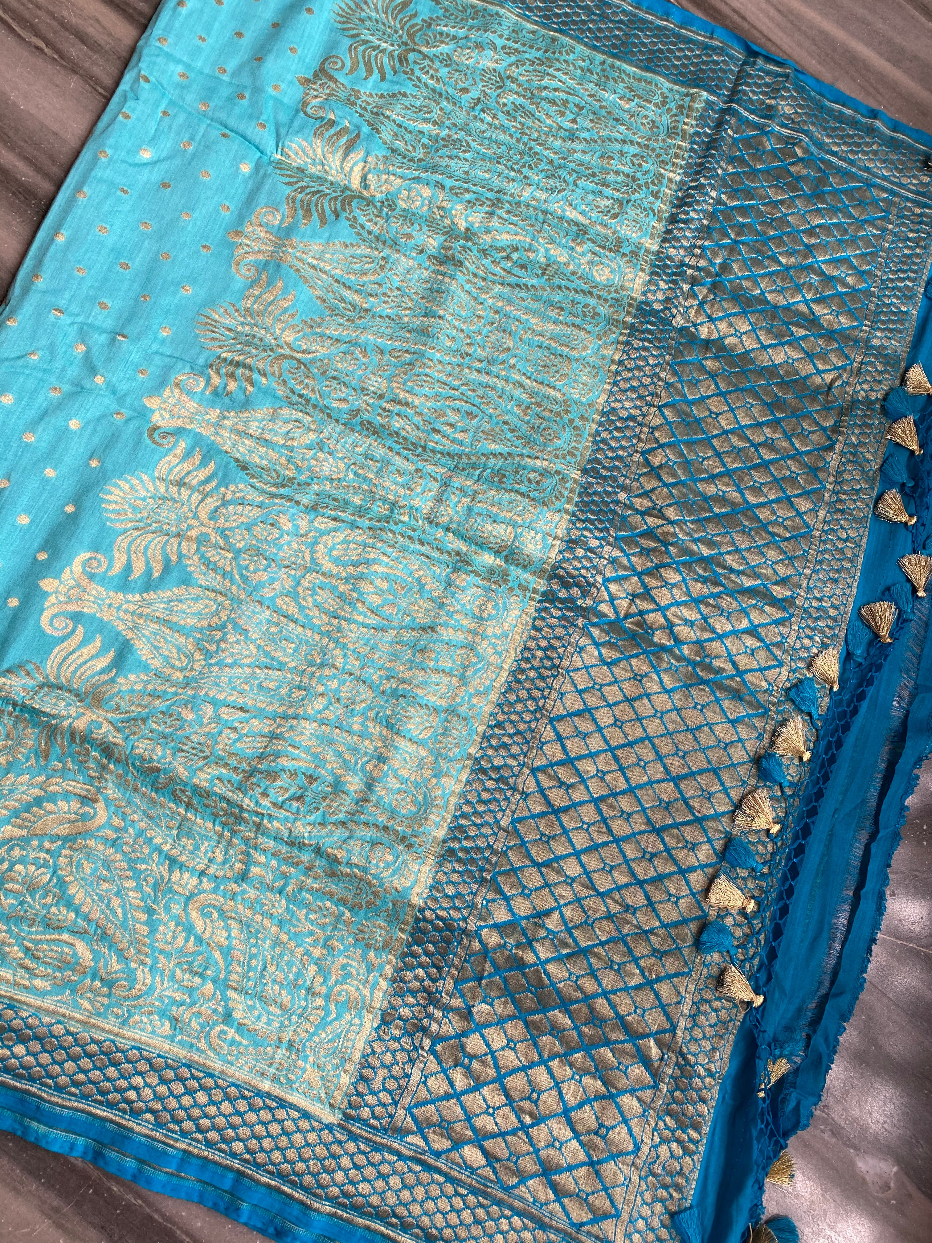 Muga Silk Banarasi - Firozi