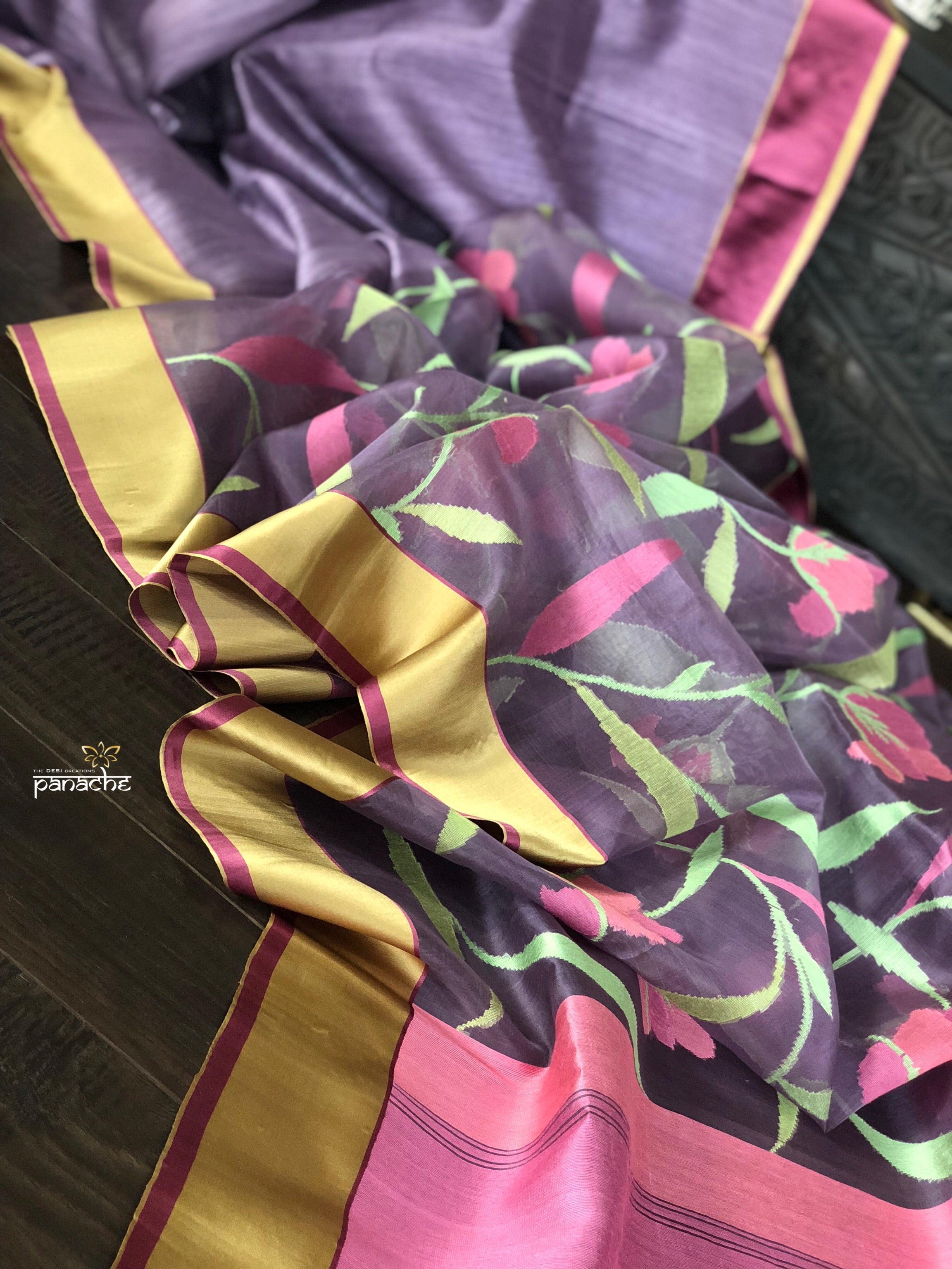Pure Organza by Tussar Silk Banarasi - Lilac Resham Jamdani woven