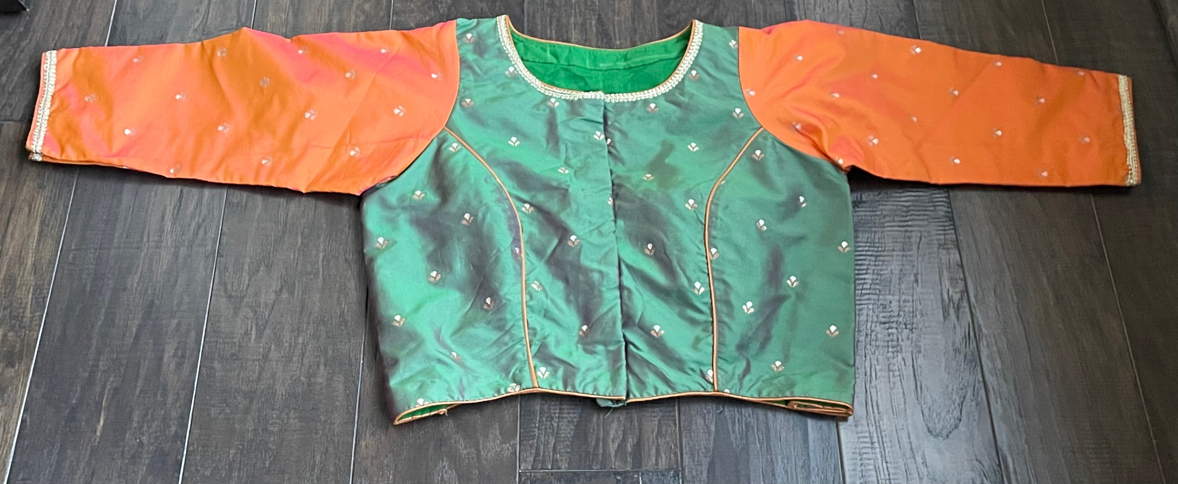 Designer Blouse - Green Orange