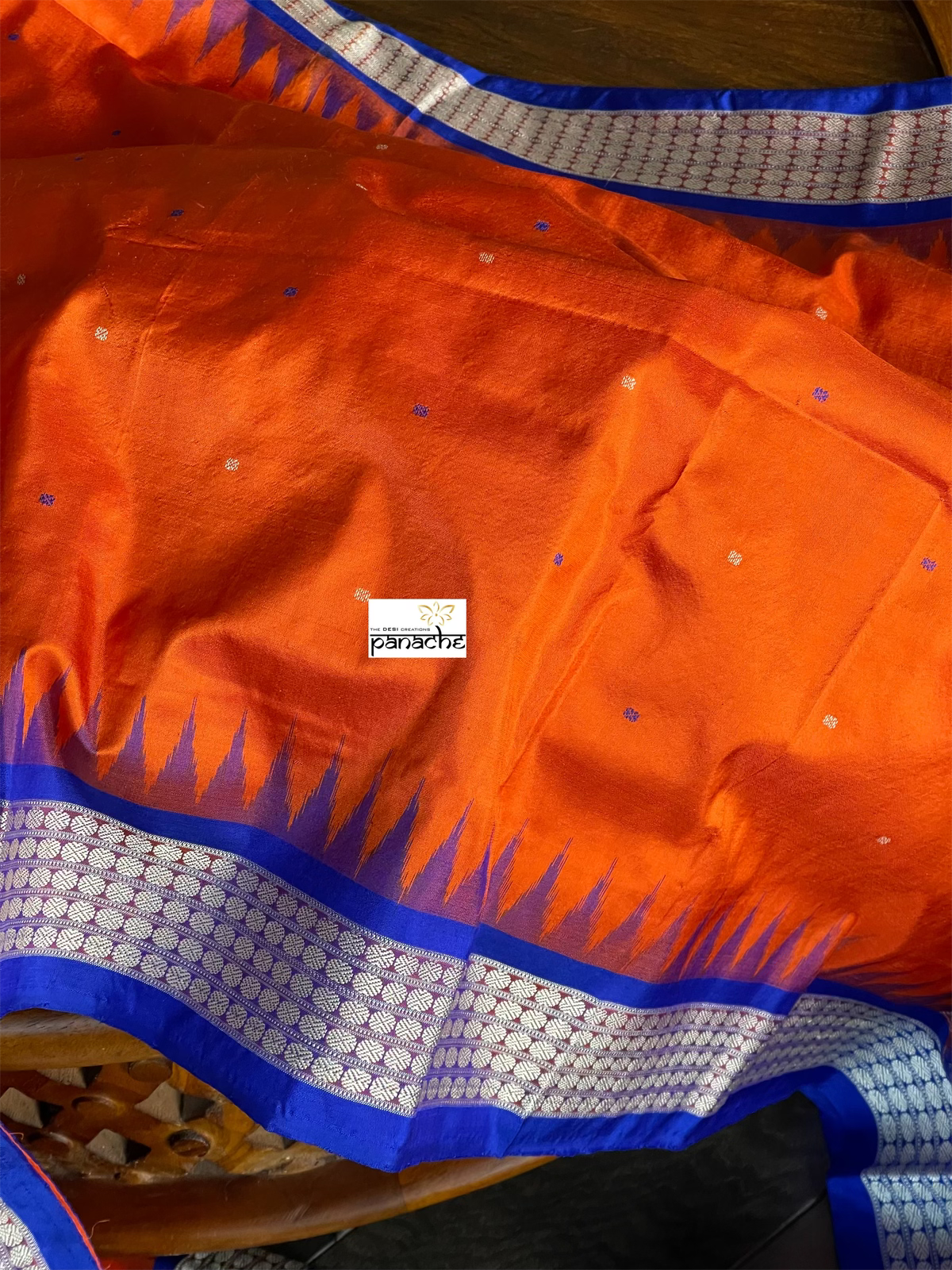 Pure Silk Bomkai - Orange Royal Blue