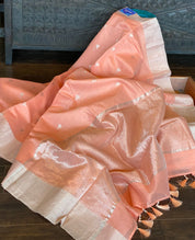 Chanderi Silk Cotton - Peach Silver Zari