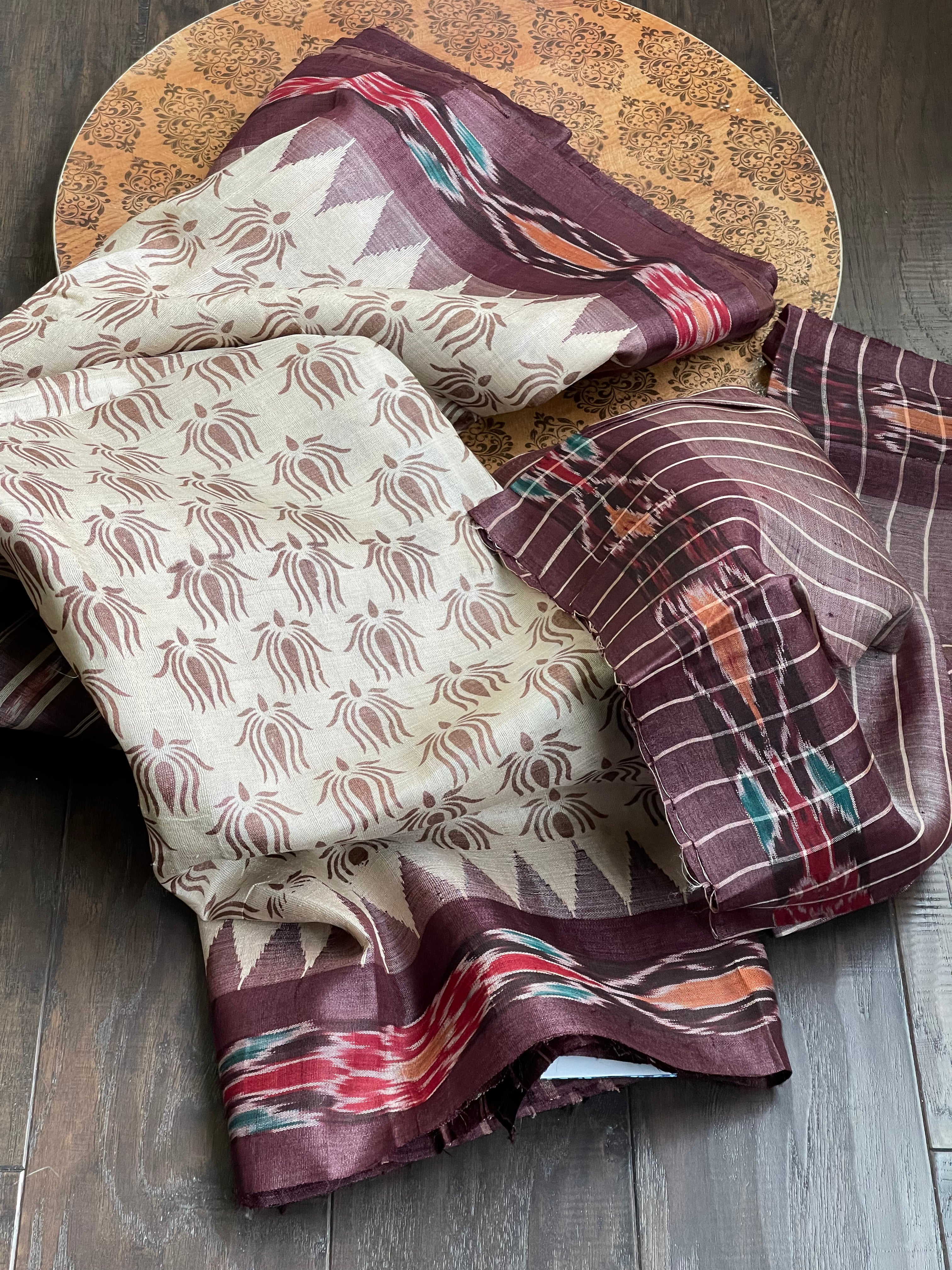 Pure Tussar Silk - Beige Chocolate brown