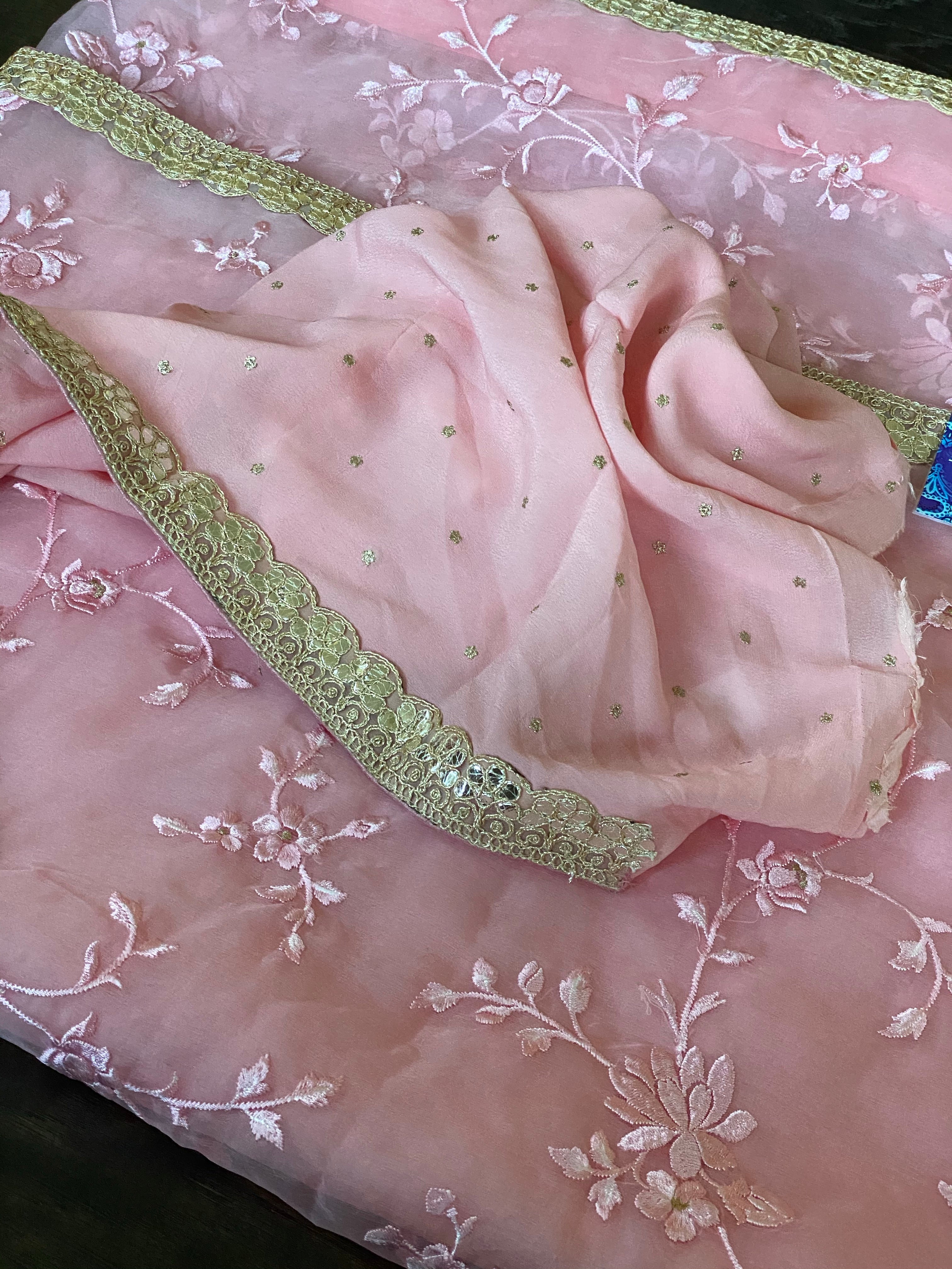 Designer Organza - Bubblegum Pink Embroidered