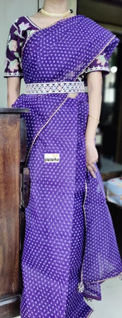 Designer Organza Bandhej - Purple Saree-Blouse Set