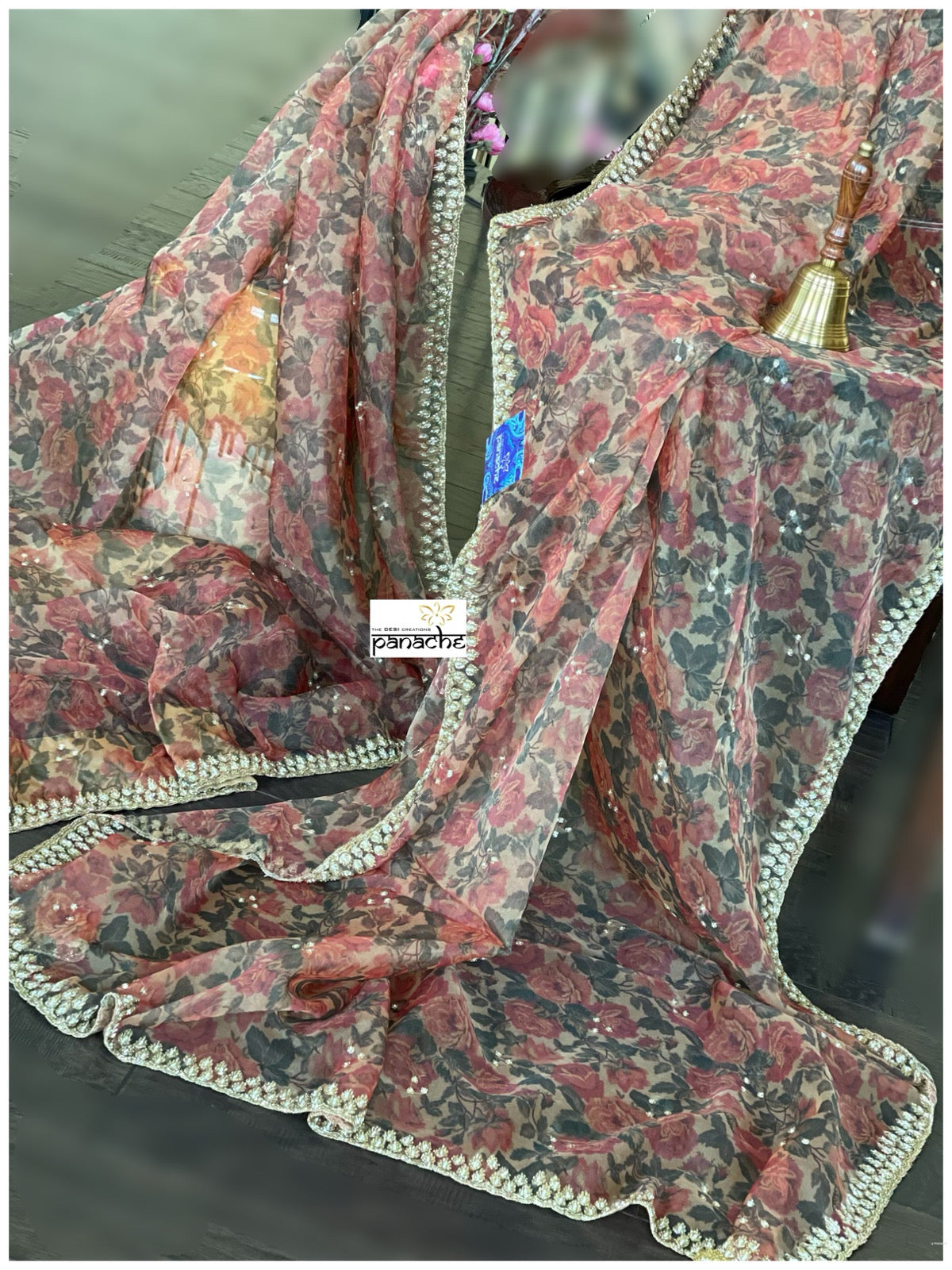 Designer Organza Floral - Maroon Multi Floral