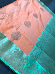 Tussar Silk Dupion Banarsi - Orange Green
