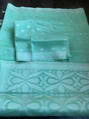 Linen Silk Banarsi - Mint Green Silver Zari