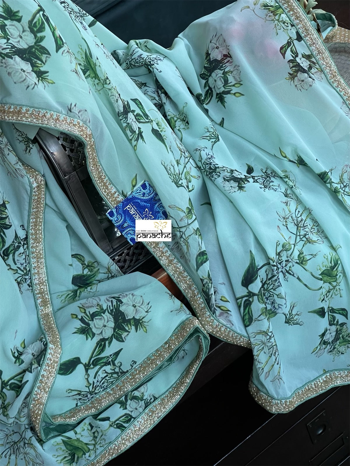 Georgette Designer Inspired Drape - Sea Green Floral
