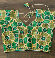 Designer Blouse - Green Black Woven