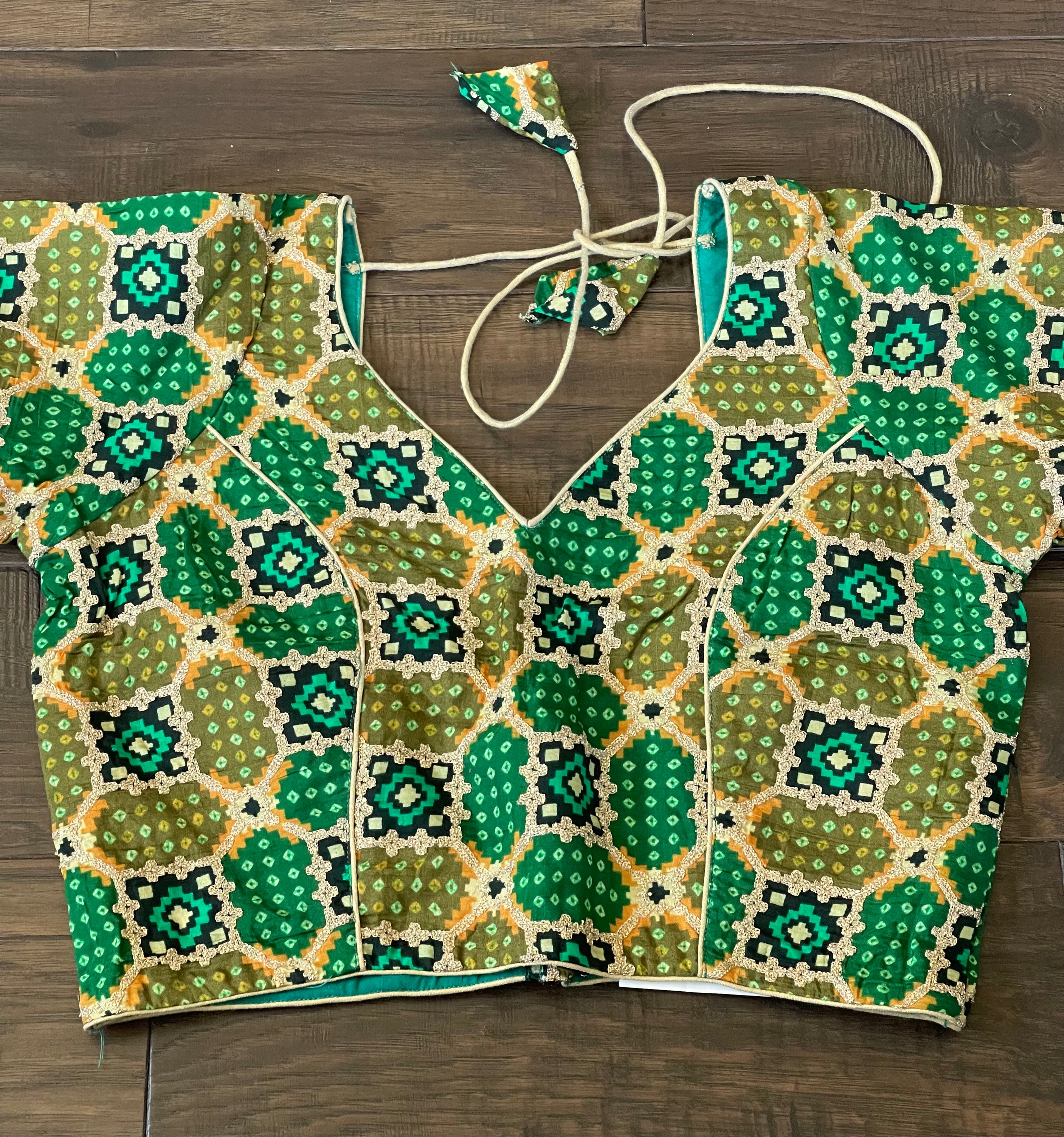 Designer Blouse - Green Black Woven