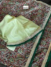 Designer Soft Silk - Green Maroon Kalamkari Printed