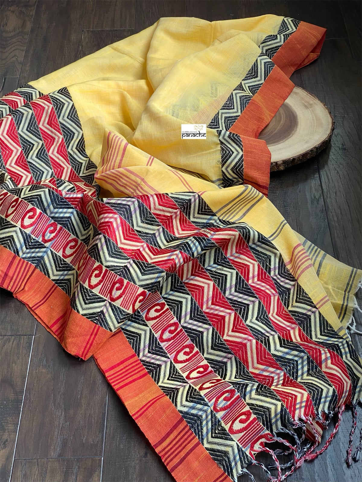Begampuri Cotton Saree - Yellow Rust Woven