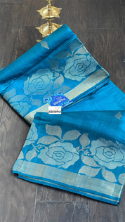 Pure Tussar Silk Woven - Metallic Blue Rose