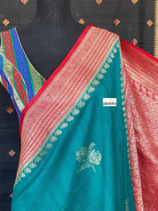 Tussar Georgette Banarasi - Rama Green Red Kadwa