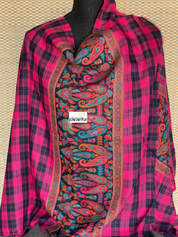 Kashmiri Woven Stole - Pink Black Checkered