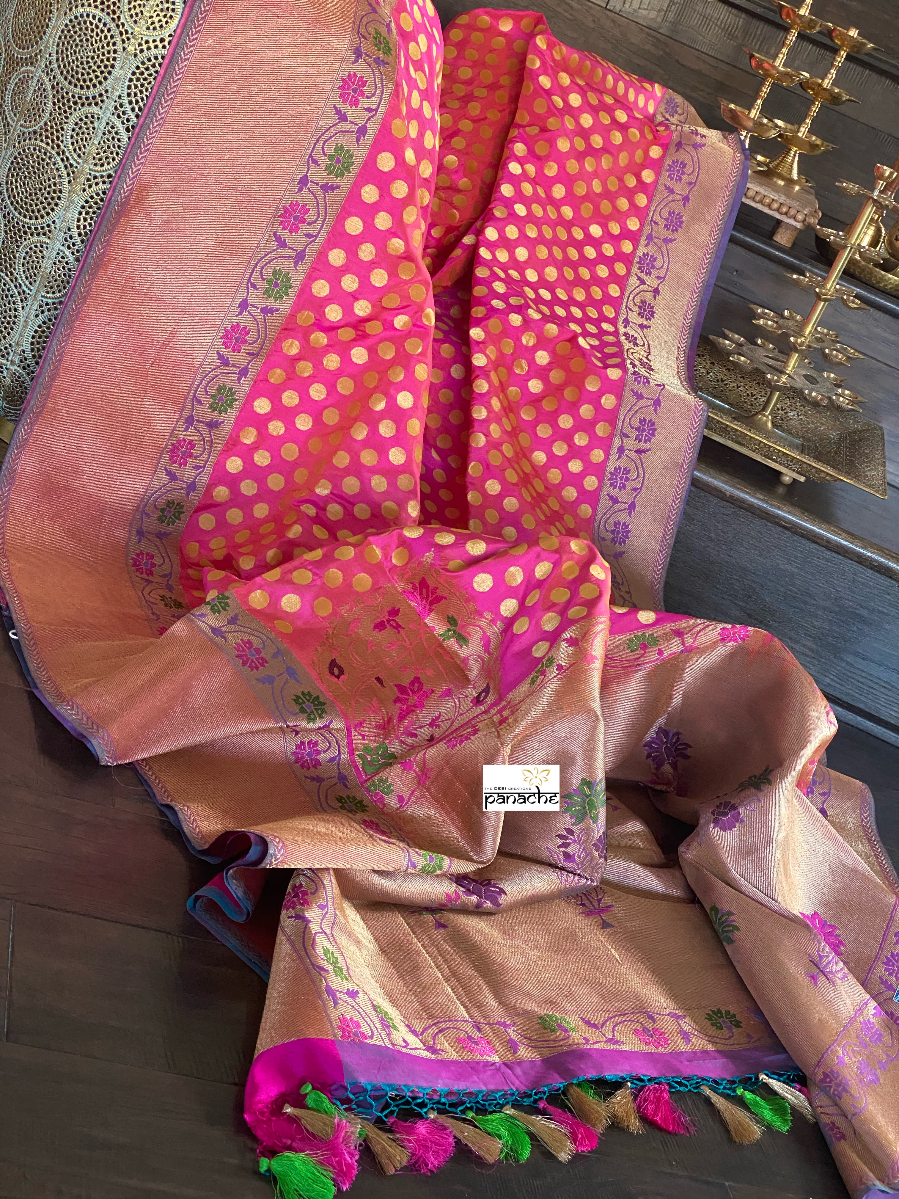 Katan Silk Banarasi - Shot Pink Paithani Woven