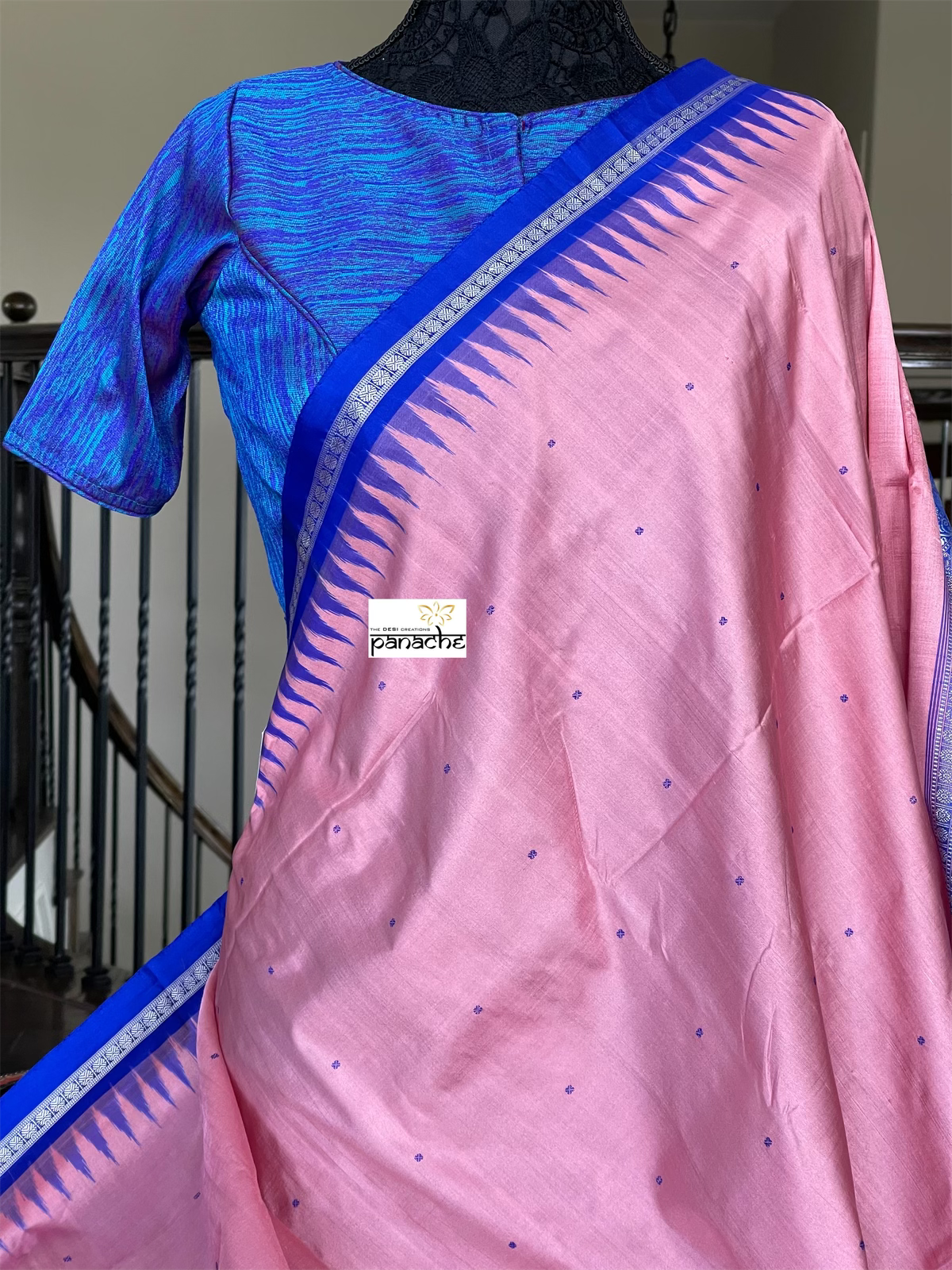 Pure Silk Bomkai - Pink Royal Blue