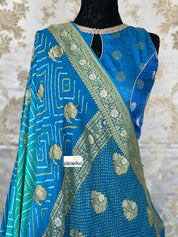 Bandhej Khaddi Georgette Banarasi - Firozi Sea Green Kadwa